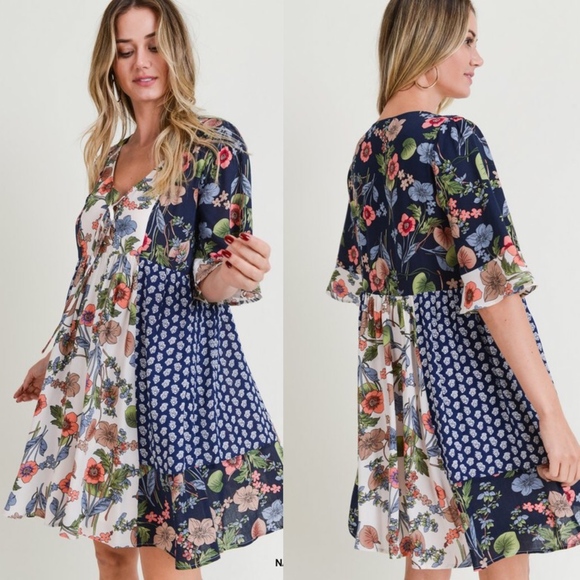 CYNDY Floral Print Dress - Navy mix - Picture 2 of 3